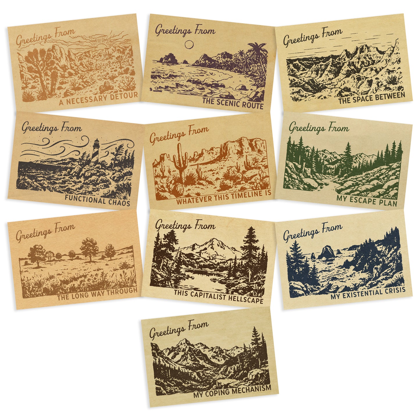 Greetings From... Illustrated Postcard 10 Pack
