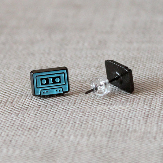 Retro Blue Cassette Soft Enamel Stud Earrings