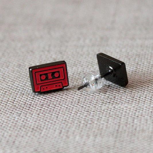 Retro Pink Cassette Soft Enamel Stud Earrings