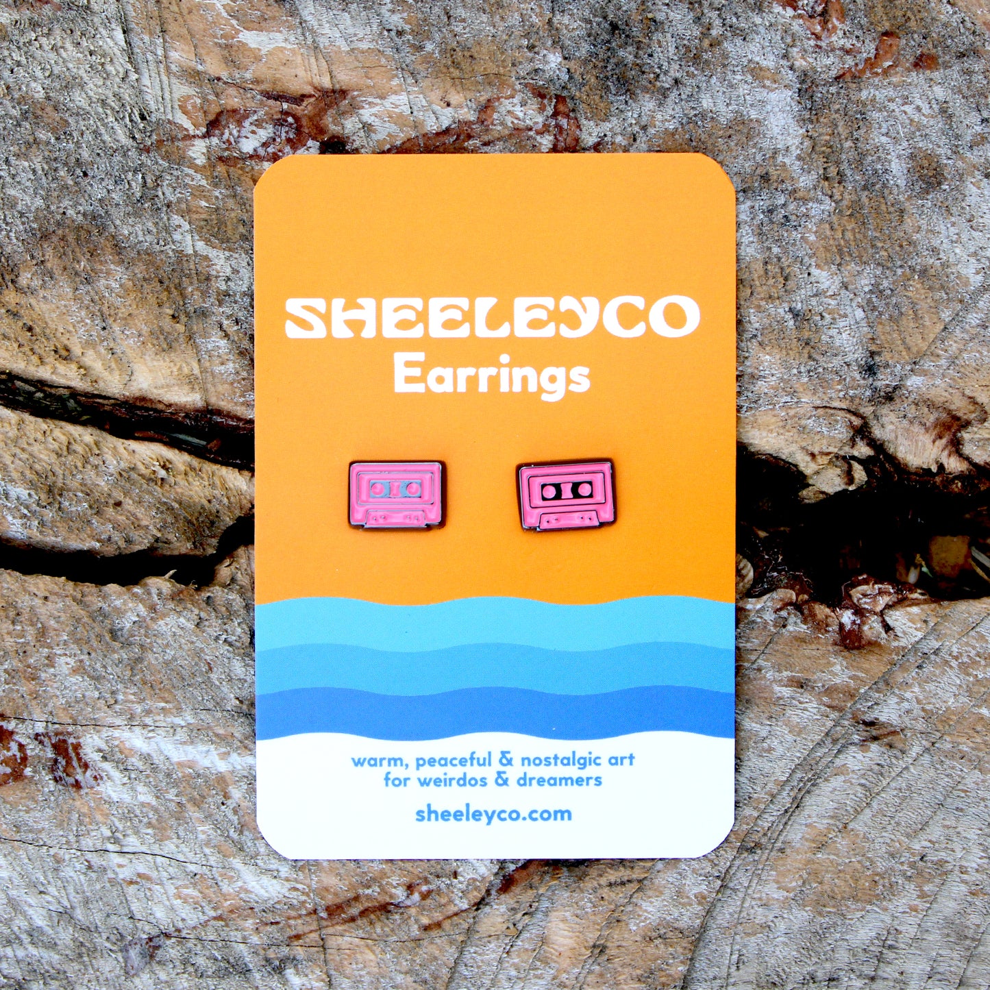 Retro Pink Cassette Soft Enamel Stud Earrings