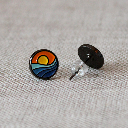 Sun and Sea Waves Soft Enamel Stud Earrings