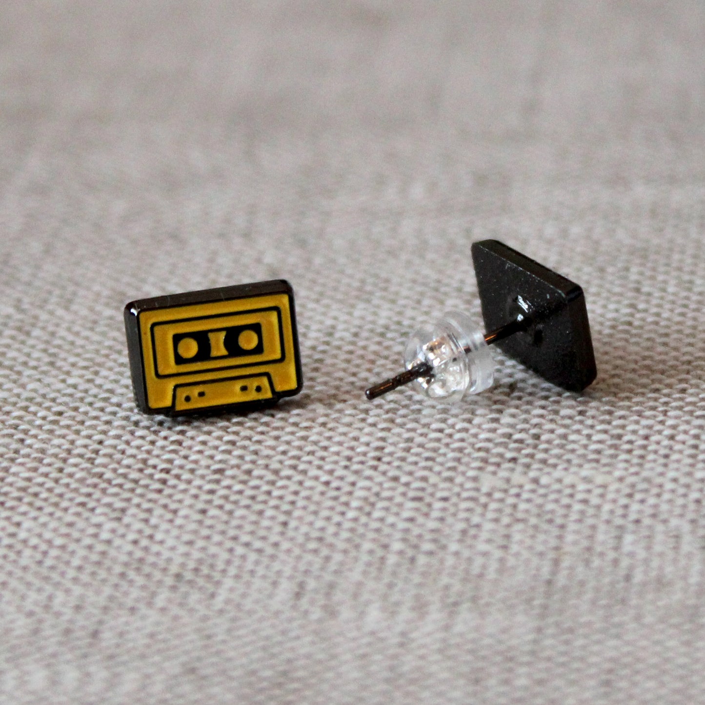 Retro Yellow Cassette Soft Enamel Stud Earrings