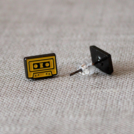 Retro Yellow Cassette Soft Enamel Stud Earrings